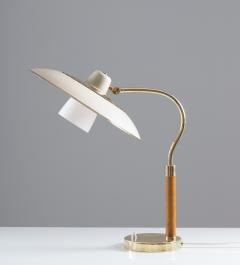 Swedish Midcentury Table Lamp in Brass Glass and Wood 1940s - 1247598