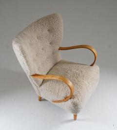 Swedish Midcentury Wingback Lounge Chair in Sheepskin - 3102650