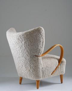 Swedish Midcentury Wingback Lounge Chair in Sheepskin - 3102652