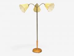 Swedish Modern Adjustable Floor Lamp Birch Brass Silk Sweden 1950s - 4783569