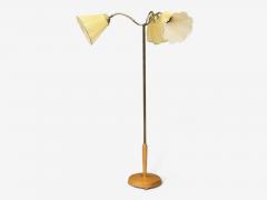 Swedish Modern Adjustable Floor Lamp Birch Brass Silk Sweden 1950s - 4783570