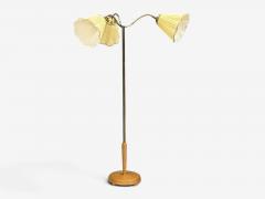 Swedish Modern Adjustable Floor Lamp Birch Brass Silk Sweden 1950s - 4783571