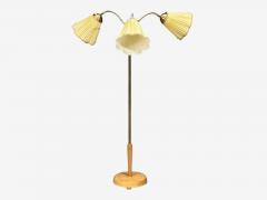 Swedish Modern Adjustable Floor Lamp Birch Brass Silk Sweden 1950s - 4783573