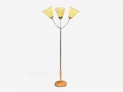 Swedish Modern Adjustable Floor Lamp Birch Brass Silk Sweden 1950s - 4783574