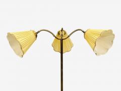 Swedish Modern Adjustable Floor Lamp Birch Brass Silk Sweden 1950s - 4783576