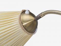 Swedish Modern Adjustable Floor Lamp Birch Brass Silk Sweden 1950s - 4783578