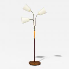 Swedish Modern Adjustable Floor Lamp Wood Brass Red Lacquer Sweden 1940s - 4591600