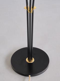 Swedish Modern Adjustable Three Arm Floor Lamp in Metal Brass and Silk 1950s - 3335006