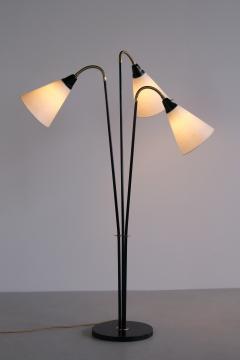 Swedish Modern Adjustable Three Arm Floor Lamp in Metal Brass and Silk 1950s - 3335016