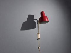 Swedish Modern Adjustable Wall Light Brass Red Lacquered Metal Sweden 1940s - 4804182