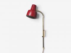 Swedish Modern Adjustable Wall Light Brass Red Lacquered Metal Sweden 1940s - 4804186