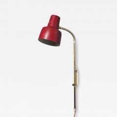 Swedish Modern Adjustable Wall Light Brass Red Lacquered Metal Sweden 1940s - 4817973