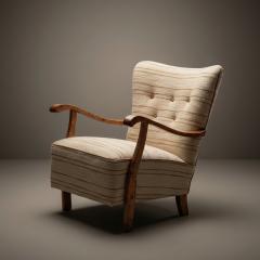 Swedish Modern Arm Lounge Chairs in Linen Birch Pair - 4456715