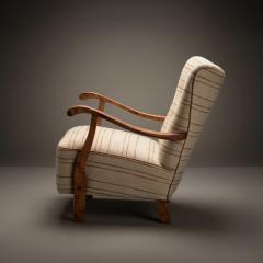 Swedish Modern Arm Lounge Chairs in Linen Birch Pair - 4456716