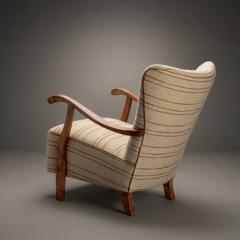 Swedish Modern Arm Lounge Chairs in Linen Birch Pair - 4456717