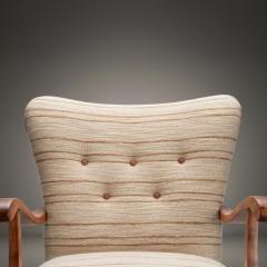 Swedish Modern Arm Lounge Chairs in Linen Birch Pair - 4456720