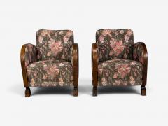 Swedish Modern Art Deco Lounge Chairs Stained Birch Fabric Sweden 1940s - 4754614
