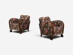 Swedish Modern Art Deco Lounge Chairs Stained Birch Fabric Sweden 1940s - 4754615