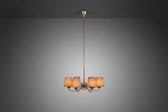 Swedish Modern Brass Ceiling Light with Fabric Shades Mid 20th Century - 3376912