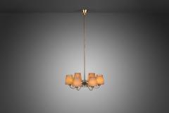 Swedish Modern Brass Ceiling Light with Fabric Shades Mid 20th Century - 3376914