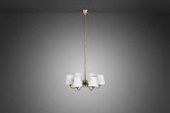 Swedish Modern Brass Ceiling Light with Fabric Shades Mid 20th Century - 3376915