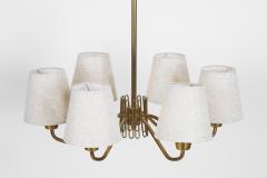 Swedish Modern Brass Ceiling Light with Fabric Shades Mid 20th Century - 3376917