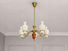 Swedish Modern Chandelier Brass Mahogany Glass Sweden 1940s - 4760673