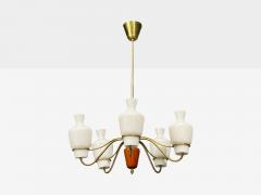 Swedish Modern Chandelier Brass Mahogany Glass Sweden 1940s - 4760675