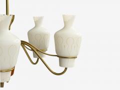 Swedish Modern Chandelier Brass Mahogany Glass Sweden 1940s - 4760680