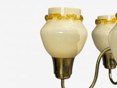 Swedish Modern Chandelier Brass Wood Yellow Glass Sweden 1950s - 4791081