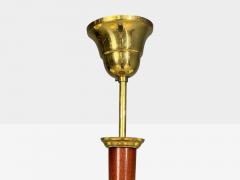 Swedish Modern Chandelier Brass Wood Yellow Glass Sweden 1950s - 4791084