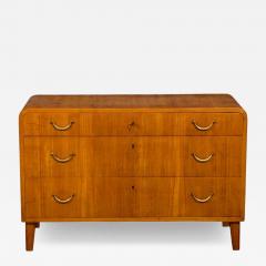 Swedish Modern Chest of Drawers Elm Brass Sweden 1940s - 4758415