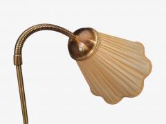 Swedish Modern Double Light Floor Lamp Wood Brass Fabric Sweden 1950s - 4816266