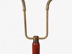 Swedish Modern Double Light Floor Lamp Wood Brass Fabric Sweden 1950s - 4816267