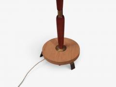 Swedish Modern Double Light Floor Lamp Wood Brass Fabric Sweden 1950s - 4816275