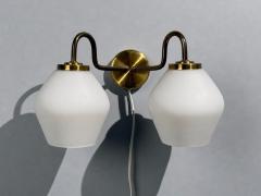 Swedish Modern Double Wall Sconce Brass Glass Sweden 1980s - 4636664