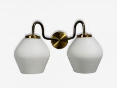 Swedish Modern Double Wall Sconce Brass Glass Sweden 1980s - 4636667