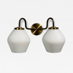 Swedish Modern Double Wall Sconce Brass Glass Sweden 1980s - 4638915