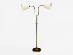 Swedish Modern Dual Head Floor Lamp Reeded Brass Sweden 1950s - 4591815