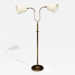 Swedish Modern Dual Head Floor Lamp Reeded Brass Sweden 1950s - 4591876