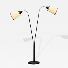Swedish Modern Floor Lamp Black Lacquered Metal Brass Fabric Sweden 1960s - 4776768