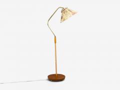 Swedish Modern Floor Lamp Elm Brass Cord Beige Fabric Sweden 1940s - 4763954