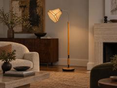 Swedish Modern Floor Lamp Oak Ebonized Wood Suede Sweden 1950s - 4763185