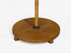 Swedish Modern Floor Lamp Rattan Elm Fabric Sweden 1940s - 4579721