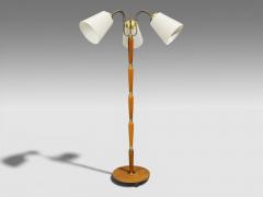 Swedish Modern Floor Lamp Stained Wood Fabric Sweden 1950s - 4591044