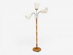 Swedish Modern Floor Lamp Stained Wood Fabric Sweden 1950s - 4591045