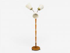 Swedish Modern Floor Lamp Stained Wood Fabric Sweden 1950s - 4591046