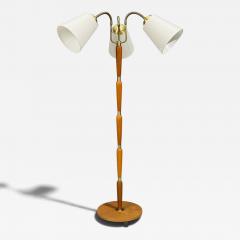 Swedish Modern Floor Lamp Stained Wood Fabric Sweden 1950s - 4591068