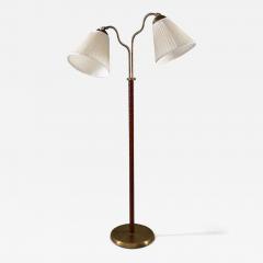 Swedish Modern Floor Lamp in Brass and Leather 1940s - 3640247
