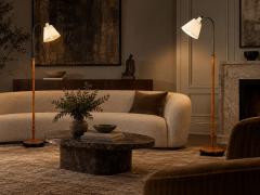 Swedish Modern Floor Lamps Burl Ebonized Wood Fabric Sweden 1940s - 4763996